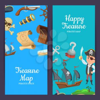 Vector colored cartoon sea pirates web banner and poster templates illustration