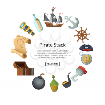 Vector cartoon sea pirates in circle shape with place for text illustration