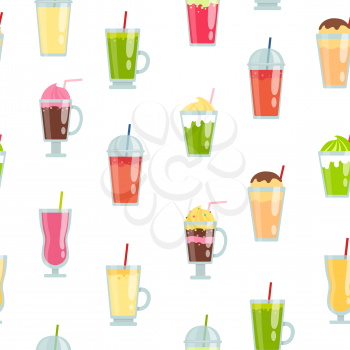 Vector flat smoothie elements pattern or background illustration. Colored drink set
