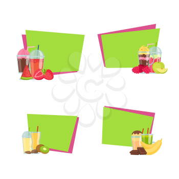 Vector flat smoothie elements stickers with place for text set illustration isolated on white background