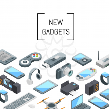 Vector isometric gadgets icons background with place for text illustration