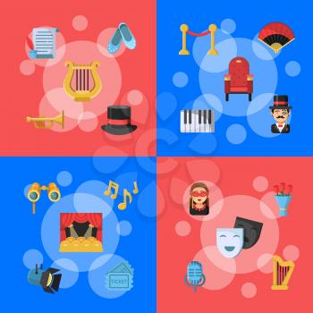 Web banner of set vector flat theatre icons infographic concept illustration