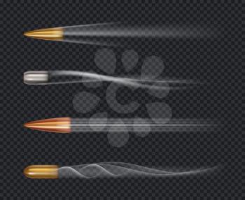 Flying bullet. Motion firing target jacket trace of bullet shots vector realistic template. Illustration bullet flying, shot fire military motion
