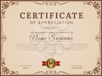 Certificate template. Decorative borders and corners for modern certificate vector layout. Certificate with border template, frame decoration ornament illustration