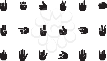 Gestures symbols. Human hands palm fingers zero one devil sign victory like gestures vector collection. Illustration human pointing and palm hand