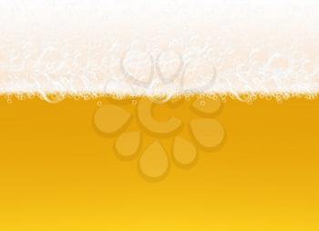 Beer foam. Transparent macro view bubbles on yellow background liquid alcoholic drink realistic vector template. Foam beer alcohol, macro fresh beverage illustration