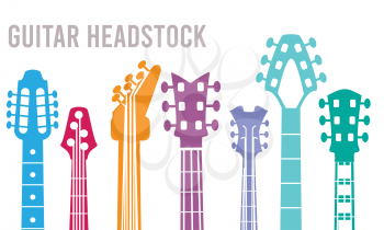 Guitar neck. Silhouettes of music instruments headstocks rock guitar vector symbols collection. Illustration of music electric guitar shop poster