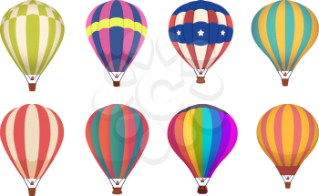 Hot air balloon. Colored aircraft transport with basket sky airing flight vector collection. Sky basket air, hot balloon, aircraft flight transport illustration