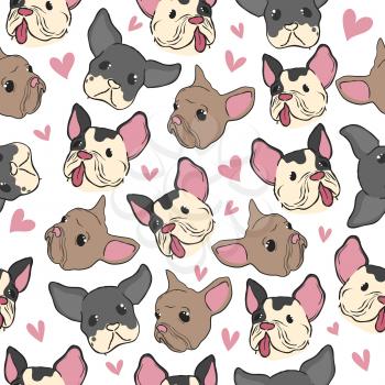Bulldog pattern. Little puppy fashion retro style hand drawn textile design seamless vector background. Pet dogs illustration pattern, france puppy