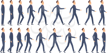 Walking animation. Business characters 2d animation key frames game cartoon sprite vector mascot. Illustration animation man walk, male worker character