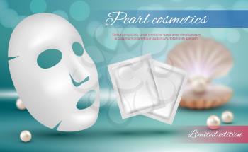 Beauty mask. Advertising illustration for female cleaning skin facial cosmetic realistic template. Care mask for woman, spa skin face