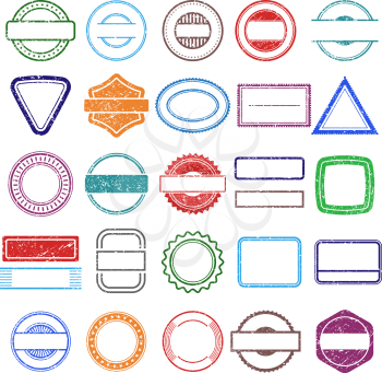 Stamp rubber frames. Round and square scratching grunge shapes vector stamp templates. Illustration of rubber scratch stamp for business