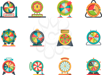 Wheel fortune icon. Circle objects of lucky spinning roulette vector lottery wheels collection. Fortune wheel for play, luck casino game illustration