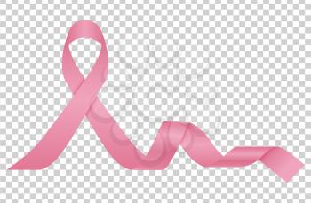 Pink ribbon. Woman breast cancer awareness realistic symbol. Vector silk pink ribbon isolated on transparent background. Illustration silk pink, fabric ribbon symbol campaign