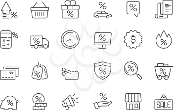 Discount icon. Market product sale leasing interest rates vector collection. Discount sale and rate interest, percentage off illustration