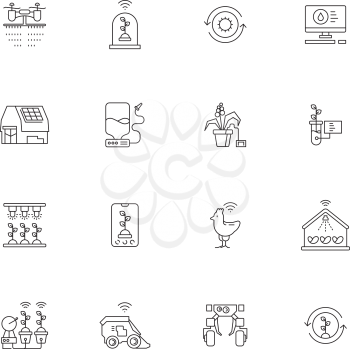 Smart farm icon. Innovation agricultural processes computer plants wheat growth mobile network sprinkler control technology vector. Farming robot icon, tractor agriculture innovation illustration