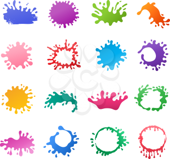 Paint splashes. Dirt colored splash of liquid ink drops vector abstract icons for promotional designs. Dirt liquid paint illustration, splash splatter collection colored