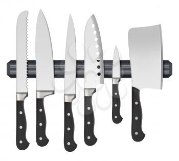 Kitchen knife. Iron restaurant utensil silhouette of sharp metallic knives realistic collection. Illustration knife sharp, metal equipment stainless