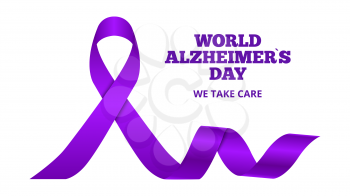 Alzheimer disease world day. Dementia, purple ribbon vector poster. Illustration awareness international alzheimer day, world illness care
