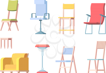 Chairs flat. Modern furniture elegant chairs vector collection. Furniture collection illustration, decoration home interior modern
