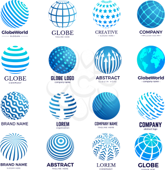 Globe symbols. Circle forms world round shapes identity stylized icon for logo design. Illustration globe shape, network technology, worldwide wireframe vector