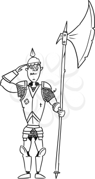 Cartoon vector old fantasy medieval knight royal guard soldier with armor and halberd axe