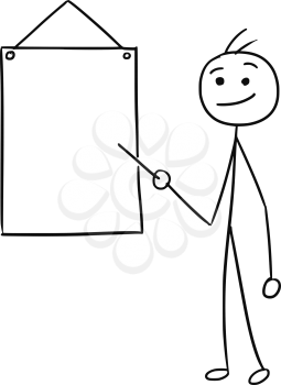 Cartoon vector stickman men is pointing at empty wall sign
