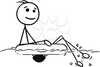 Cartoon vector stickman smiling enjoying relax sitting on inflatable swim ring