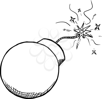 Cartoon vector of retro bomb with its safety fuse burning