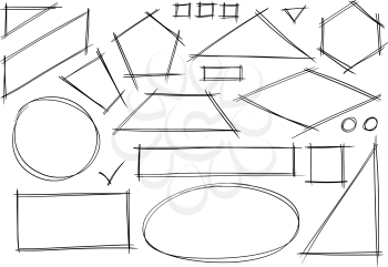 Set of various sketchy 2d geometrical shape doodles.