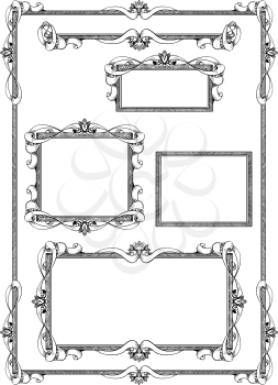Set of various artistic ornamental frame label designs in same style.