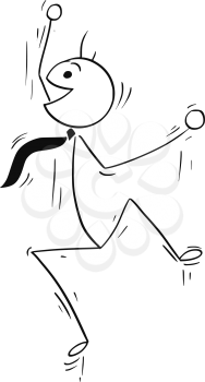 Cartoon vector stick man illustration of happy male businessman jumping.