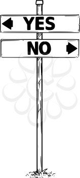 Vector drawing of yes and no business decision traffic arrow sign.