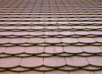 Traditional red roof flat plain tile pattern texture in perspective.