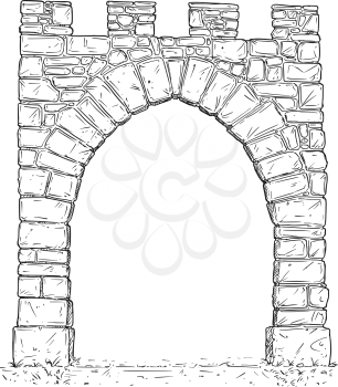 Cartoon vector doodle drawing illustration of open medieval stone decision gate.