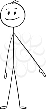 Cartoon stick man drawing conceptual illustration of businessman pointing left and down or under him.