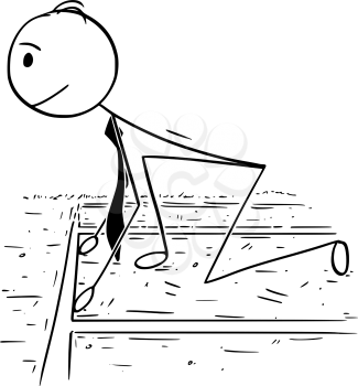 Cartoon stick man drawing conceptual illustration of businessman ready to start a race. Business concept of competition.