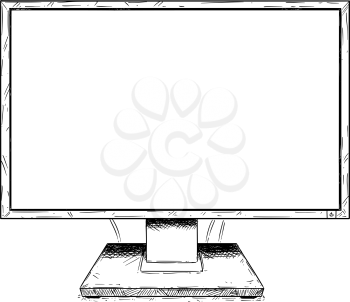 Vector artistic pen and ink drawing illustration of empty desktop computer display or monitor as sign for your text.