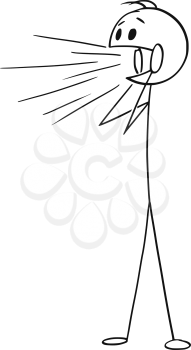 Cartoon stick figure drawing conceptual illustration of man shouting, screaming or crying.