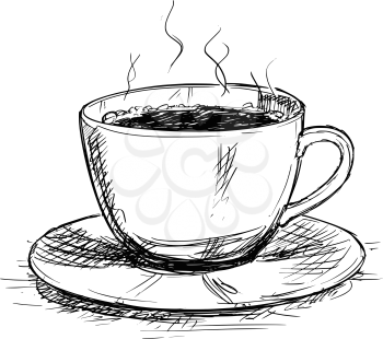 Vector artistic pen and ink sketch drawing illustration of coffee cup or mug.