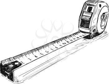 Vector artistic pen and ink sketch drawing illustration of measuring tape or measure.