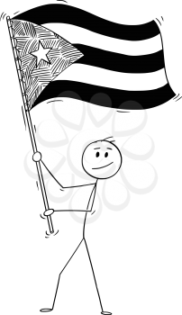 Cartoon drawing conceptual illustration of man waving the flag of Republic of Cuba.