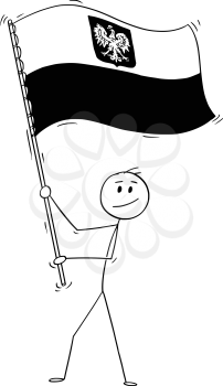 Cartoon drawing conceptual illustration of man waving the flag of Republic of Poland.
