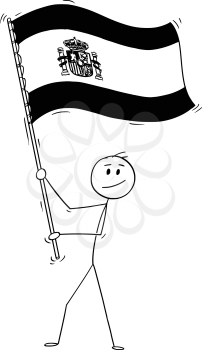 Cartoon drawing conceptual illustration of man waving the flag of Kingdom of Spain.