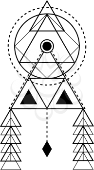 Sacred geometry forms. Magical totem. Alchemy, religion, philosophy, hipster elements and logo. Bohemian ethnic symbol