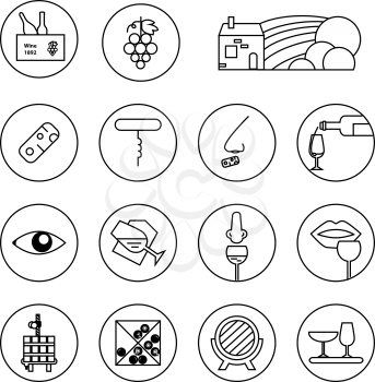 Set of wine icons in circle . Modern outline style. Can be used for wine shop, wine company and club, for typographic purpose