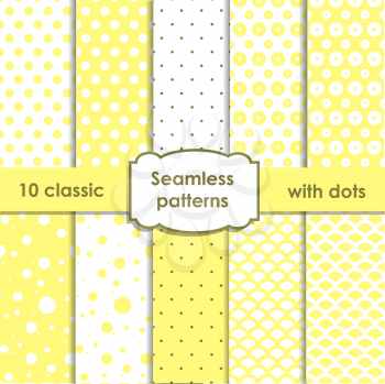 Set of classic yellow seamless patterns with dots. EPS10