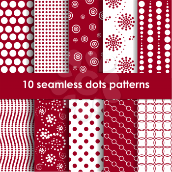 Set of red and white seamless patterns with dots.EPS10