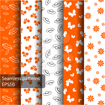 Set of seamless orange patterns and backgrounds for girls . Ideal for printing onto fabric and paper or scrap booking.