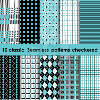 Collection 10 classic seamless checkered patterns. Vector EPS10